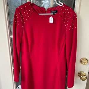 Tahari Arthur S. Levine Red Studded Sheath Dress | Size 14
